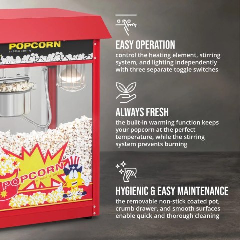 Maszyna urządzenie do prażenia popcornu retro 1500 W 5 kg/h - czerwona