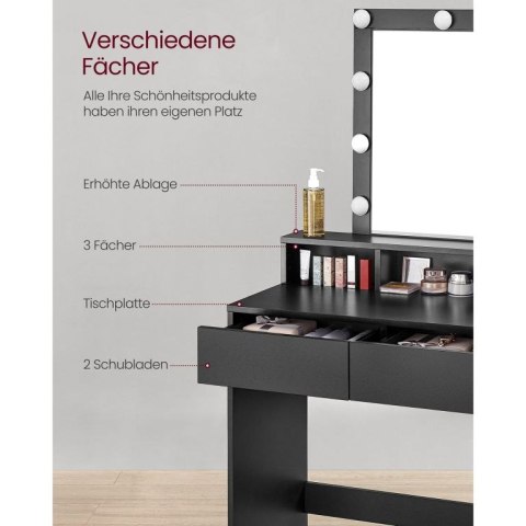 Nowoczesna toaletka LED z lustrem, czarna, 80x40x145 cm