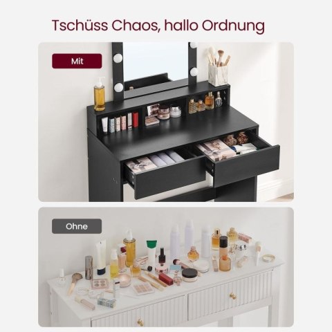 Nowoczesna toaletka LED z lustrem, czarna, 80x40x145 cm