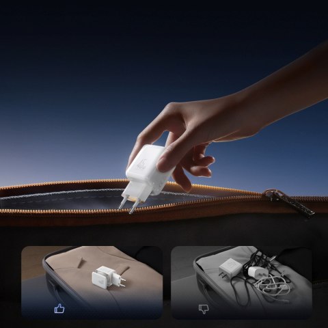 Ładowarka sieciowa GaN z organizerem na kabel 45W - biała