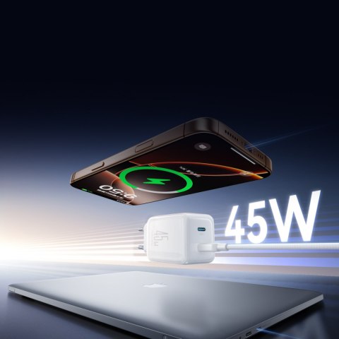Ładowarka sieciowa GaN z organizerem na kabel 45W - biała