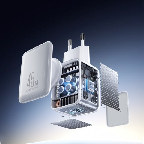 Ładowarka sieciowa GaN z organizerem na kabel 45W - biała