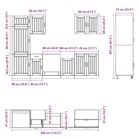 Zestaw szafek kuchennych, Lucca, 7-częściowy, dąb sonoma