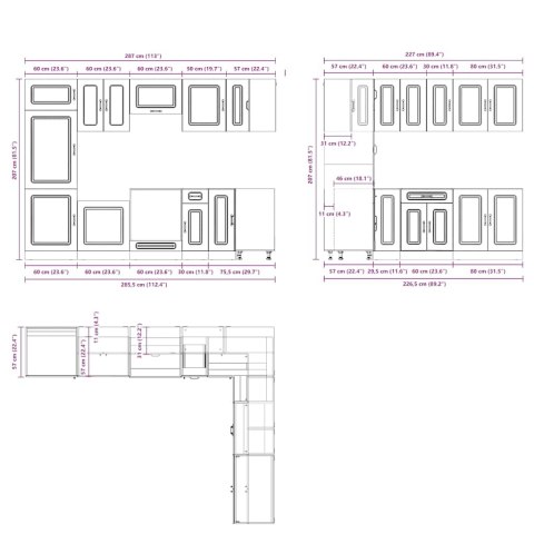 Zestaw szafek kuchennych Kalmar, 14-częściowy, szarość betonu