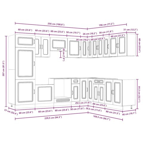 Zestaw szafek kuchennych Kalmar, 14-częściowy, szarość betonu