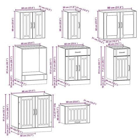 Zestaw szafek kuchennych, Kalmar, 8-częściowy, czarna