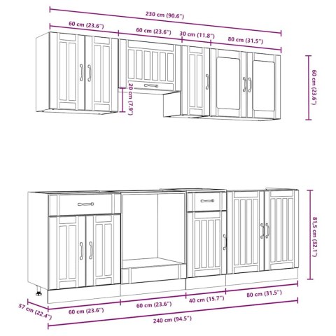 Zestaw szafek kuchennych, Kalmar, 8-częściowy, czarna