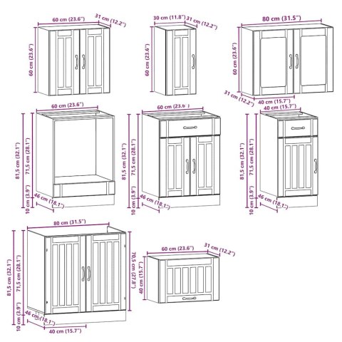 Zestaw szafek kuchennych Kalmar 8-częściowy szary dąb sonoma