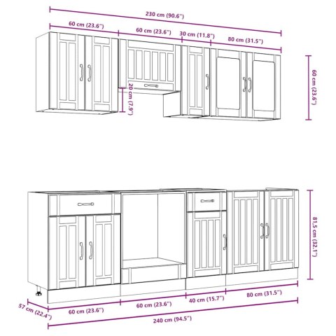 Zestaw szafek kuchennych Kalmar 8-częściowy szary dąb sonoma