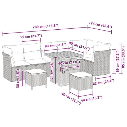 Zestaw Sof na Ogród 9 pcs beżowo-jasnoszary 80 x 80 x 71 cm