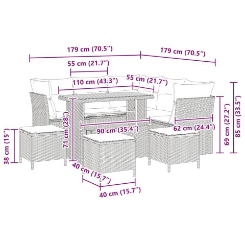 VidaXL Zestaw Sof na Ogród z poduszką 9 pcs beżowo-jasnoszary