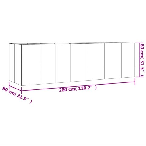 Podwyższona donica, 280x80x80 cm, stal kortenowska