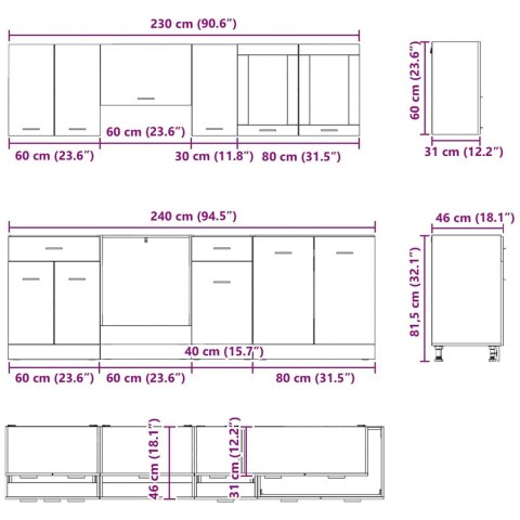 Zestaw szafek kuchennych z szufladą Lyon 8 pcs Wędzony dąb