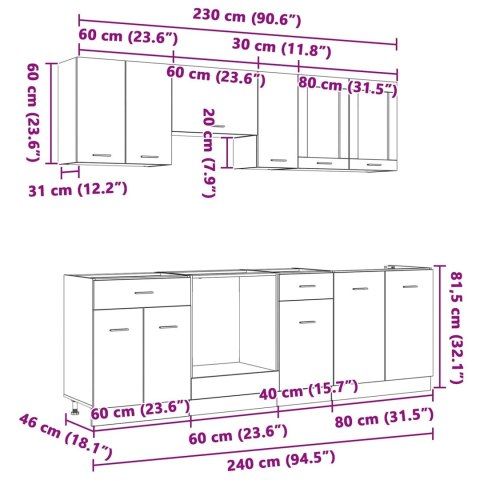 Zestaw szafek kuchennych z szufladą Lyon 8 pcs Wędzony dąb