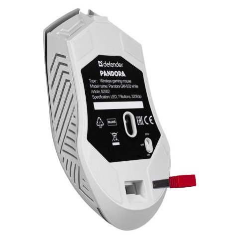 DEFENDER MYSZ BEZPRZEWODOWA PANDORA GM-502 RF 3200DPI 7P BIAŁA 52502