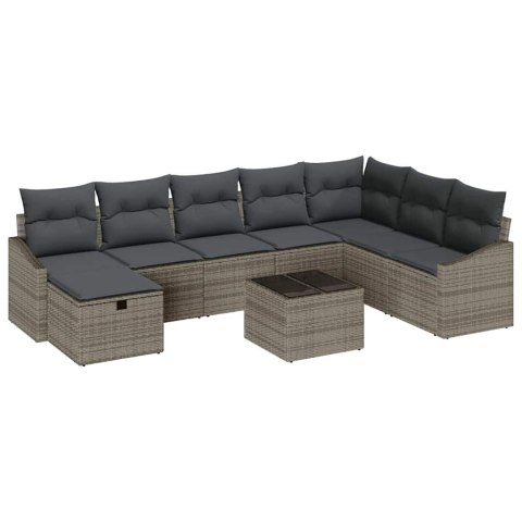 Zestaw Sof na Ogród 9 pcs Szary 55 x 62 x 69 cm Polirattan