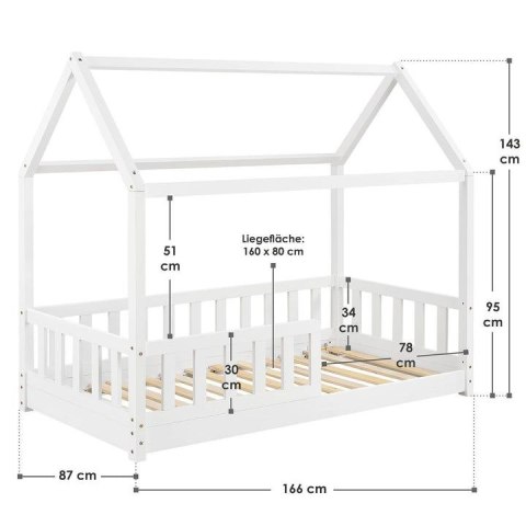 Łóżko domek dziecięcy 80x160 cm z drewna, styl skandynawski