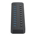 Hub CT2U3-10AB z włącznikami 10x USB-A - czarny