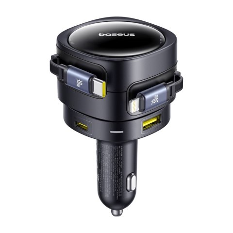 Ładowarka samochodowa Baseus Enjoyment Max z kablami USB-C+Lightning i portami USB-A+USB-C 90W Czarny