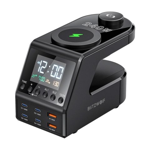 Budzik z ładowarką Blitzwolf BW-FW10 2xUSB-A, 4xUSB-C, 240W