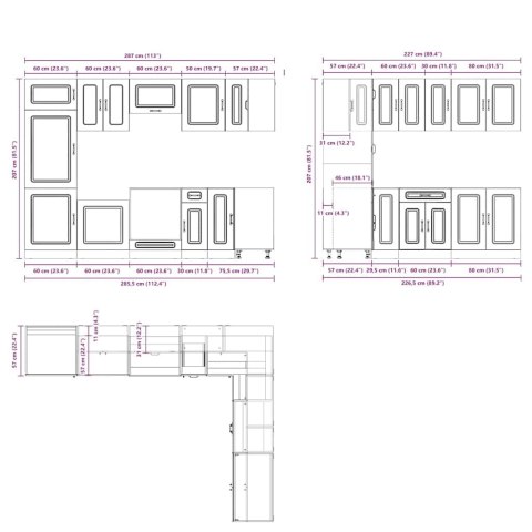 Zestaw szafek kuchennych Kalmar, 14-częściowy, przydymiony dąb