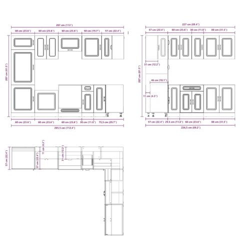 Zestaw szafek kuchennych Kalmar, 14-częściowy, szary dąb sonoma