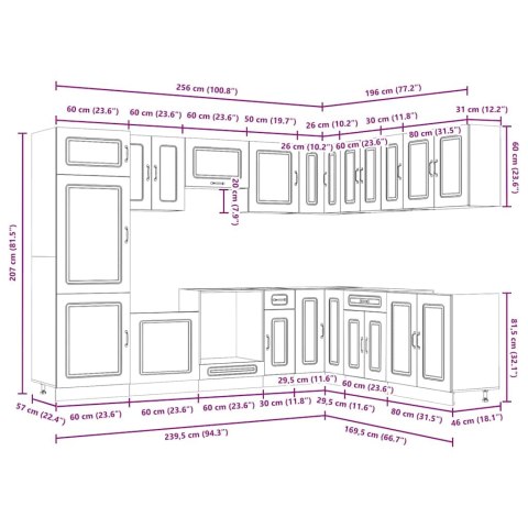 Zestaw szafek kuchennych Kalmar, 14-częściowy, szary dąb sonoma