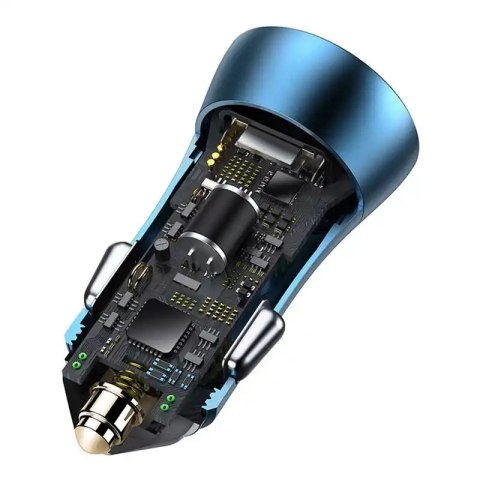 Ładowarka samochodowa Baseus Golden Contactor Pro, USB + USB-C, QC4.0+, PD, SCP, 40W (niebieska) + kabel USB-C do Lightning 1m (