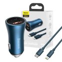 Ładowarka samochodowa Baseus Golden Contactor Pro, USB + USB-C, QC4.0+, PD, SCP, 40W (niebieska) + kabel USB-C do Lightning 1m (