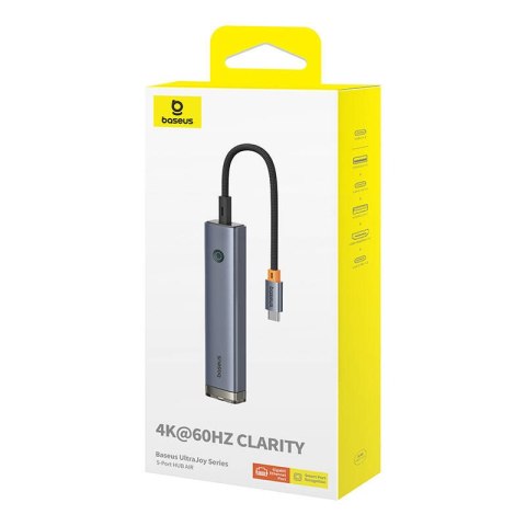 HUB 5 w 1 Baseus Ultra Joy USB-C - HDMI, USB3.0x2, PD, RJ45 (szary)