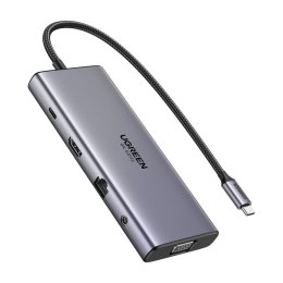 Hub USB-C Ugreen CM639, HDMI, VGA, 2x USB-C 3.2 10Gbps, 2x USB, SD/TF, RJ45, AUX 3.5mm, PD, 4K 60 Hz