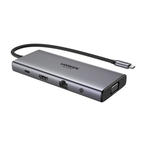 Hub USB-C Ugreen CM639, HDMI, VGA, 2x USB-C 3.2 10Gbps, 2x USB, SD/TF, RJ45, AUX 3.5mm, PD, 4K 60 Hz