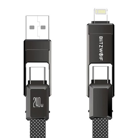Kabel USB 4w1 Blitzwolf BW-HDC7 USB+C+Lightning 240W 1,2m (czarny)