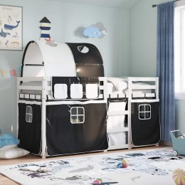 VidaXL Łóżko piętrowe z zasłonkami, biało-czarne, 90x200 cm, sosnowe