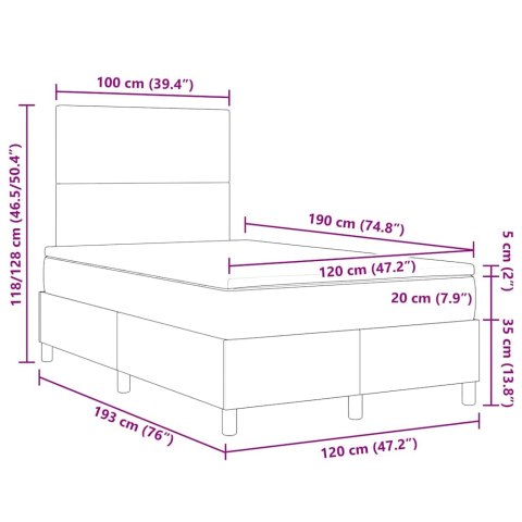 VidaXL Łóżko sprężynowe Z zagłówkiem Ciemnoszary i biały 120 x 190 cm
