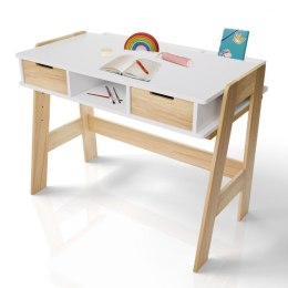 Białe biurko dziecięce z szufladami i półkami, regulacja