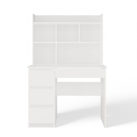 Biurko MIJAS Lewe Z Nadstawką Biel Mat 4 Szuflady 4 Półki Do Biura Pokoju
