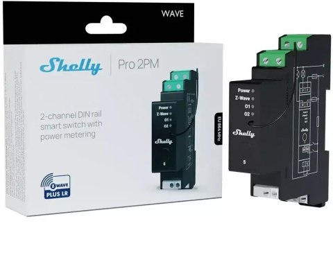 Sterownik dwukanałowy na szynę DIN Z-Wave Shelly Wave Pro 2PM LR
