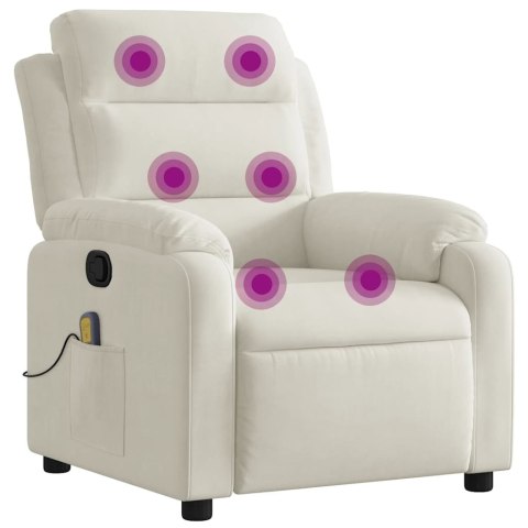 Rozkładany fotel masujący, kremowy, obity aksamitem