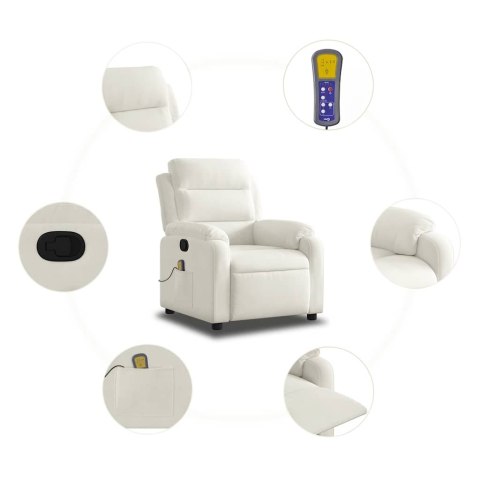 Rozkładany fotel masujący, kremowy, obity aksamitem