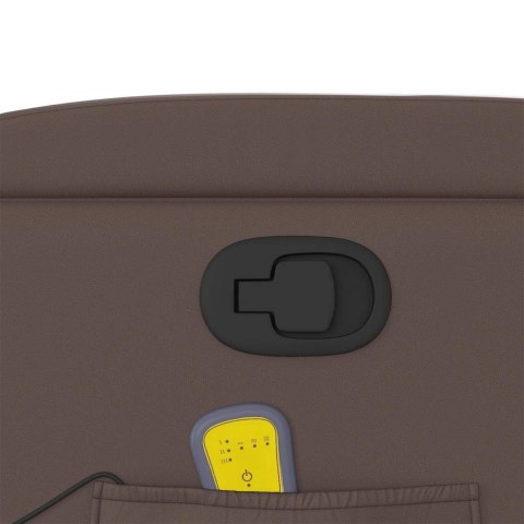 Podnoszony fotel masujący, rozkładany, brązowy, ekoskóra