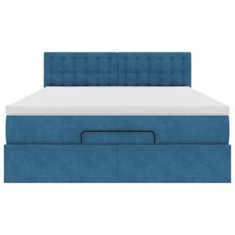 VidaXL Rama łóżka otomana z materacem, niebieska, 140x200cm, aksamit