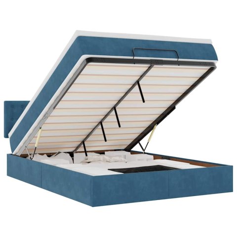 VidaXL Rama łóżka otomana z materacem, niebieska, 140x200cm, aksamit
