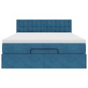 VidaXL Rama łóżka otomana z materacem, niebieska, 140x200cm, aksamit