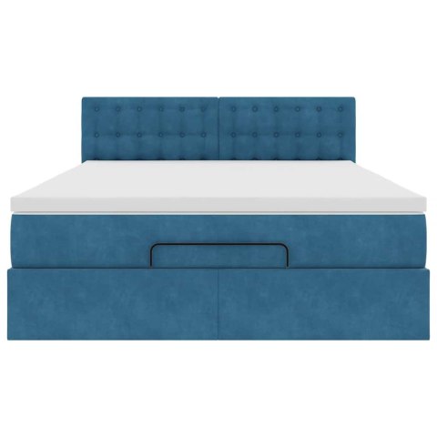 VidaXL Rama łóżka otomana z materacem, niebieska, 140x200cm, aksamit