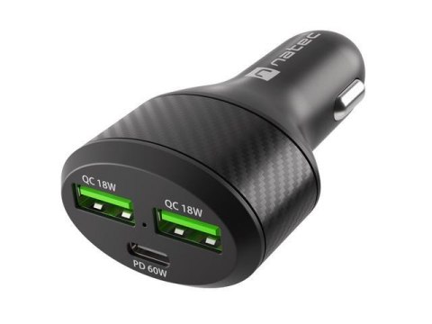 Ładowarka samochodowa Natec NUC-1981 2xUSB 1xUSB-C POWER DELIVERY 3.0 84W QC3.0 czarna