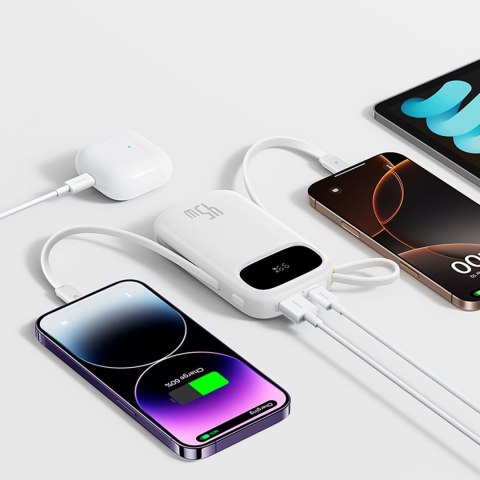 Powerbank 20000mAh 45W z wyświetlaczem kablami USB-C iPhone Lightning - biały