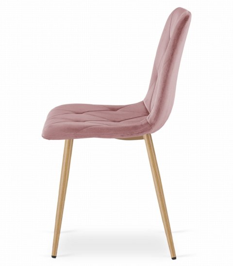 Krzesło LIBRA - różowy aksamit / nogi kolor drewna x 1