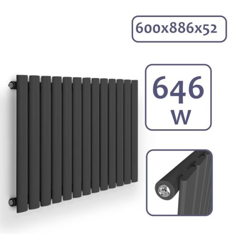 Nowoczesny grzejnik panelowy 600x886 mm antracyt stal 646W