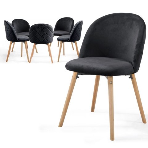 Czarne krzesło welurowe, styl skandynawski, drewno bukowe